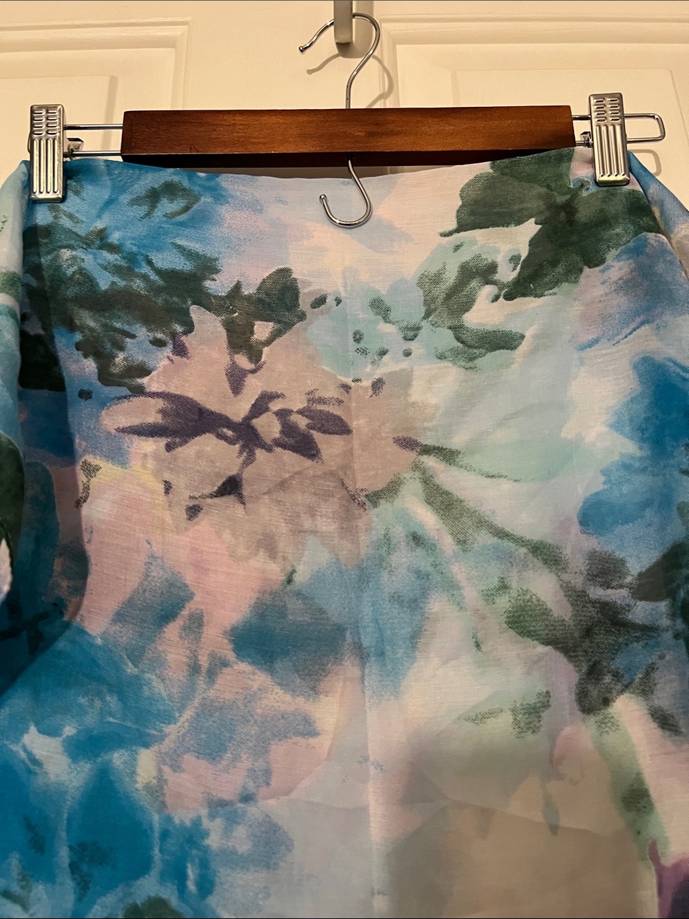 Floral Watercolor Fringe Scarf- Blue & Purple - Picture 3 of 4